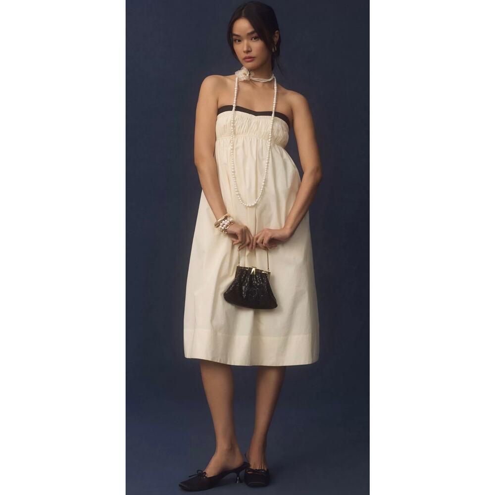 NWT Anthropologie Maeve Strapless Pintuck Open Back Dress Cocktail Womens Medium